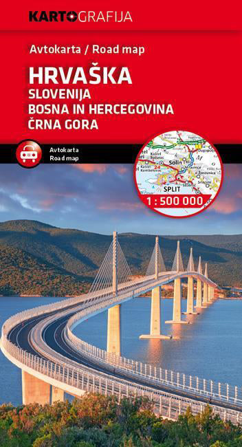 Hrvaška, Slovenija, BIH, Črna Gora 1 : 500.000 (avtokarta, izdaja 2025)