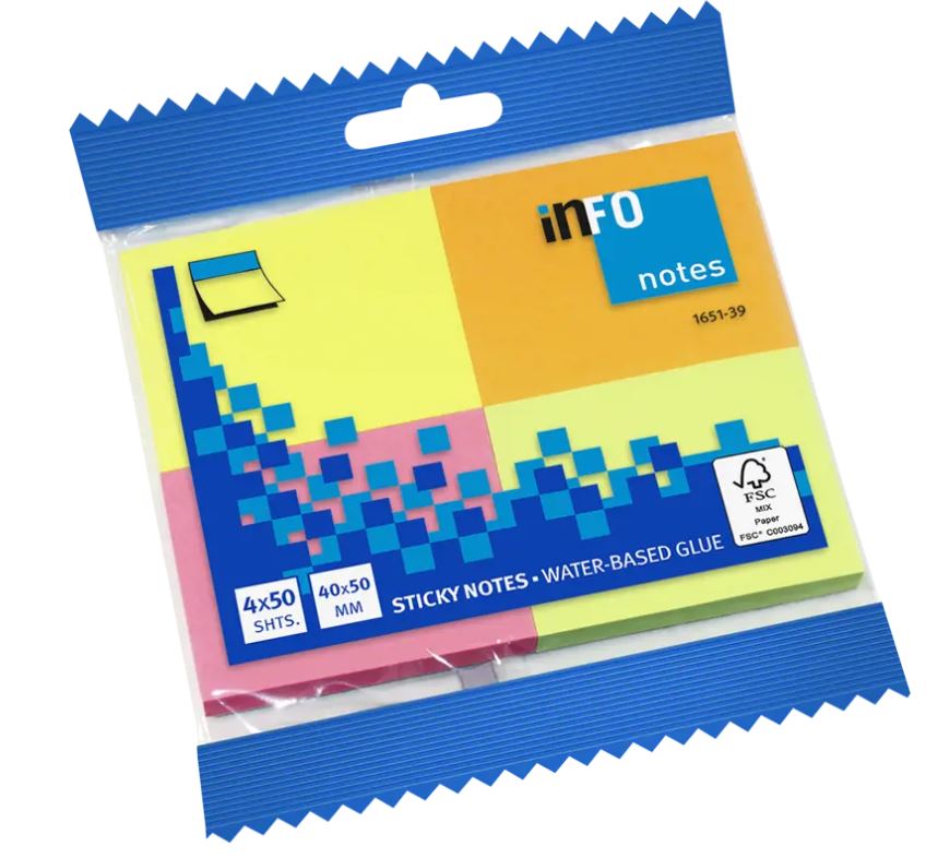 Blok samolepilni Info, 50 x 40 mm, 4 barve po 50 lističev