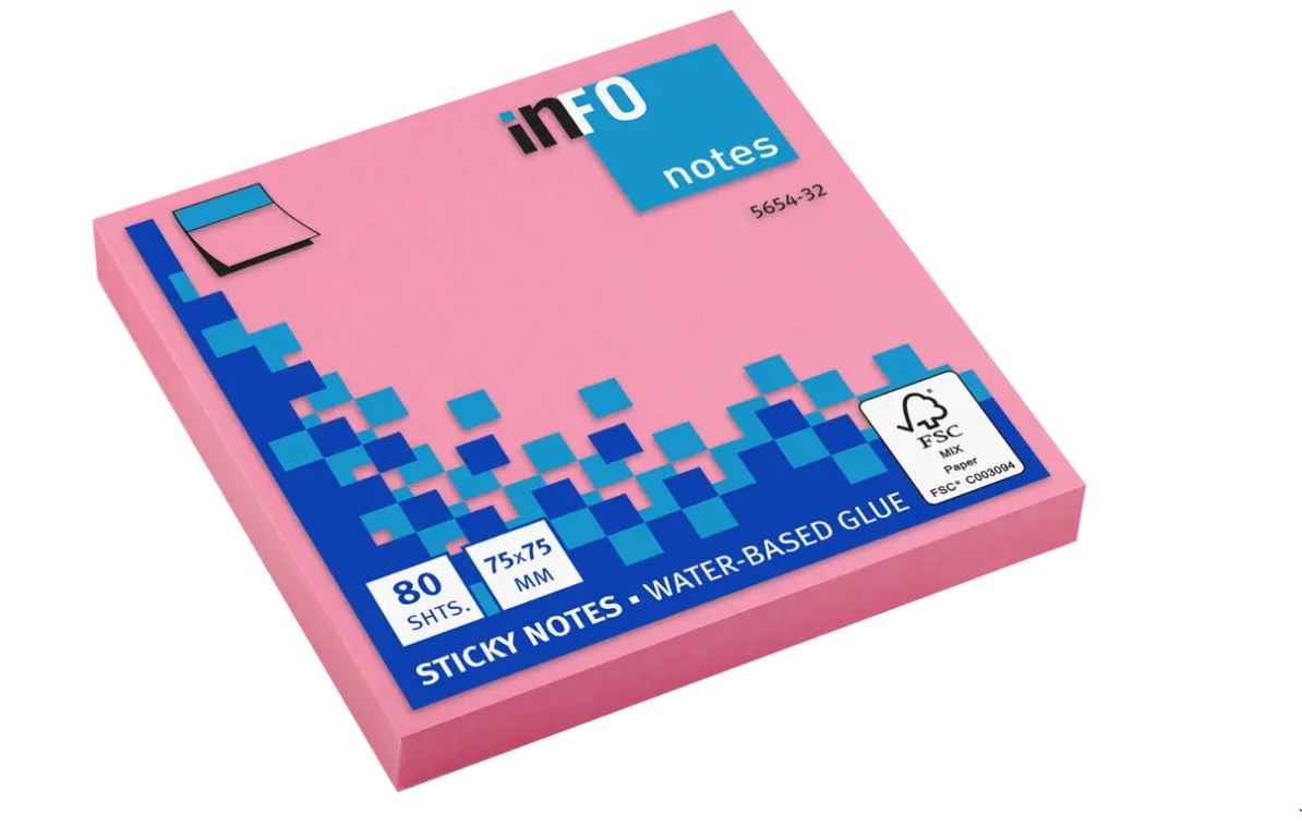 Blok samolepilni Info, 75x75 mm, 80 listni, roza