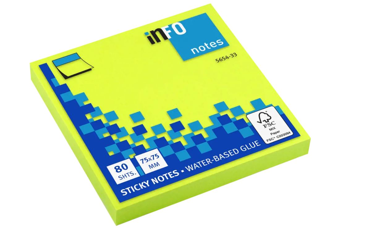 Blok samolepilni Info, 75 x 75 mm, 80 listni, zelen