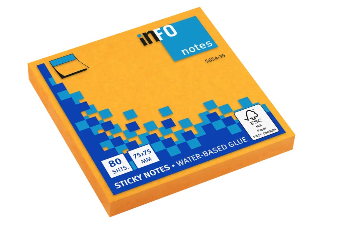 Blok samolepilni Info, 75 x 75 mm, 80 listni, oranžen