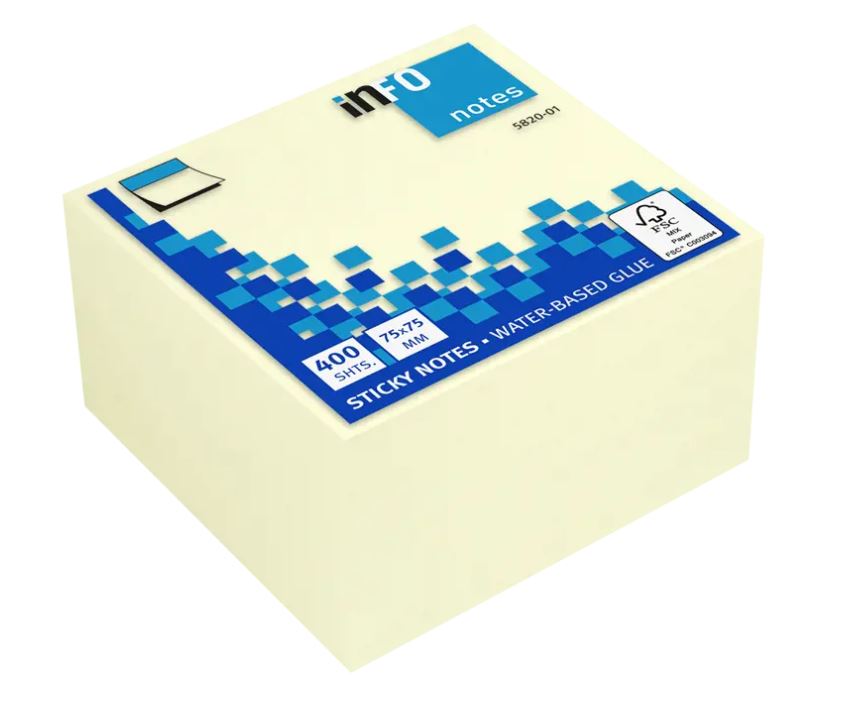 Kocka samolepilna Info 5820-01, 75x75 mm, 400 listna, rumena