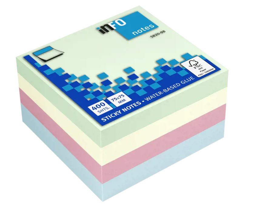Kocka samolepilna Info 5820-98, 75x75 mm, 400 listna, mix