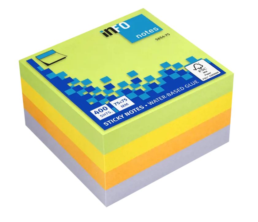 Kocka samolepilna Info 5654-75, 75x75 mm, 400 listna, mix