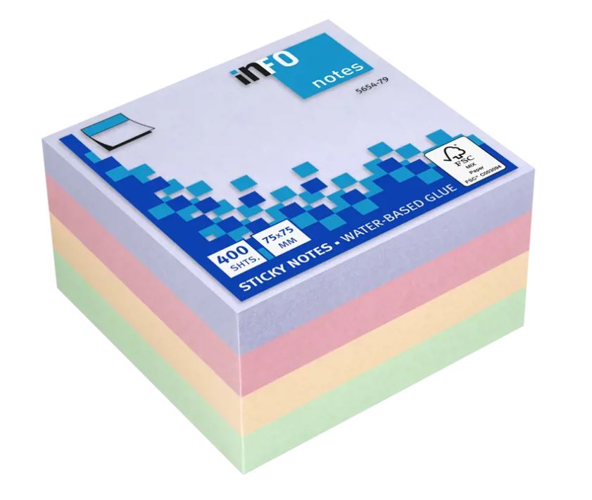 Kocka samolepilna Info 5654-79, 75x75 mm, 400 listna, mix