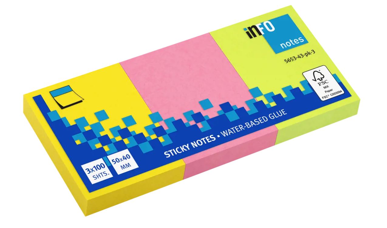Blok samolepilni Info, 50 x 40 mm, 100 listni, v treh barvah