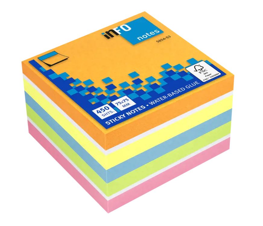 Kocka samolepilna Info 5654-53, 75x75 mm, 450 listna, mix