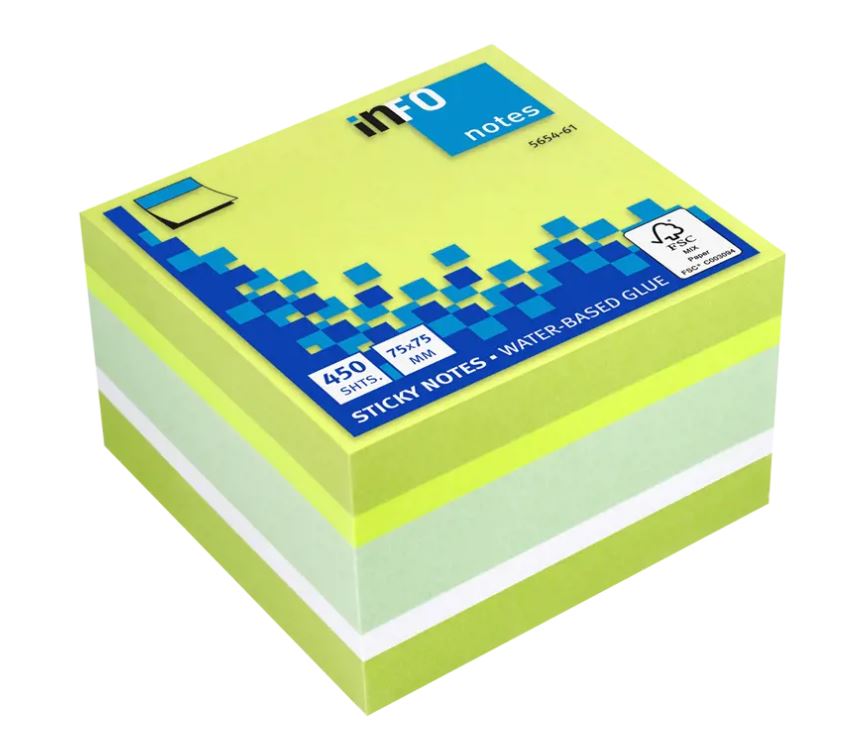 Kocka samolepilna Info 5654-61, 75x75 mm, 450 listna, mix