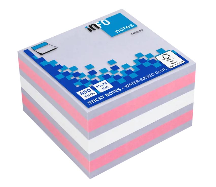 Kocka samolepilna Info 5654-63, 75x75 mm, 450 listna, mix