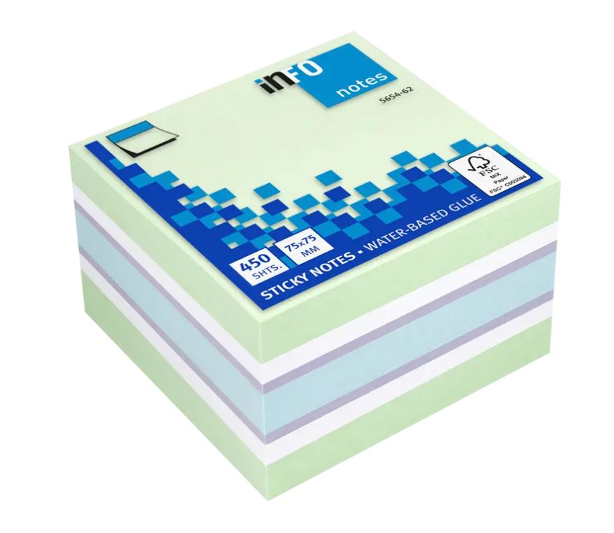 Kocka samolepilna Info 5654-62, 75x75 mm, 450 listna, mix