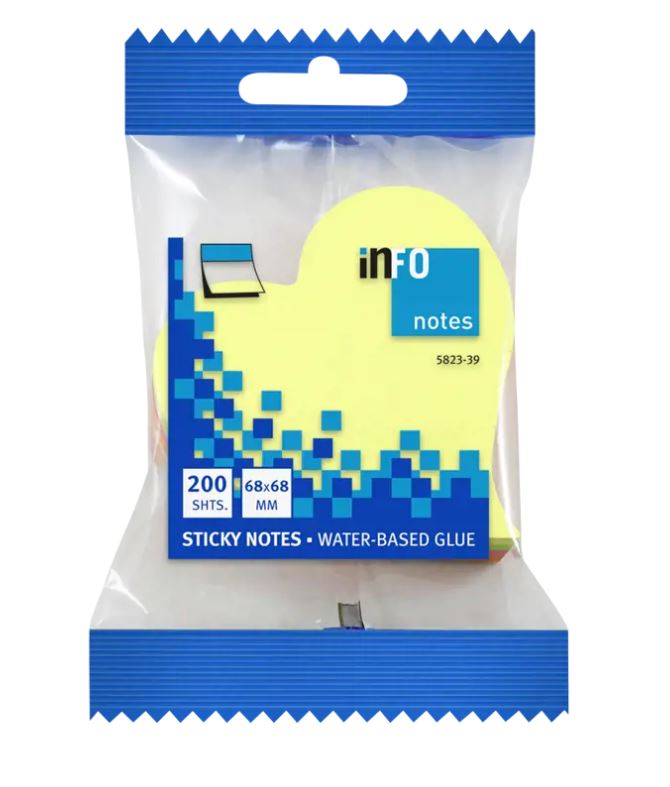 Samolepilna kocka INFO 5823-39, 68x68 mm, 200 listna, mix, srce