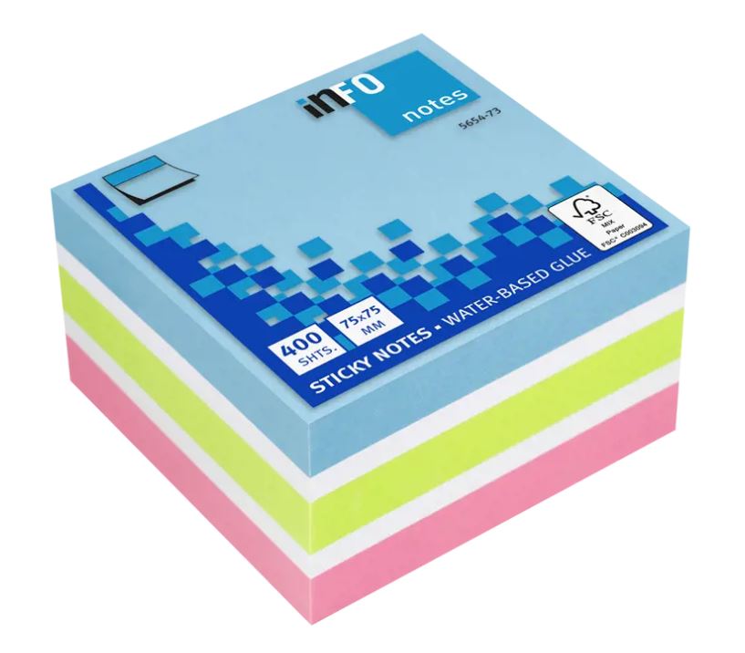 Kocka samolepilna Info 5654-73, 75x75 mm, 400 listna, mix