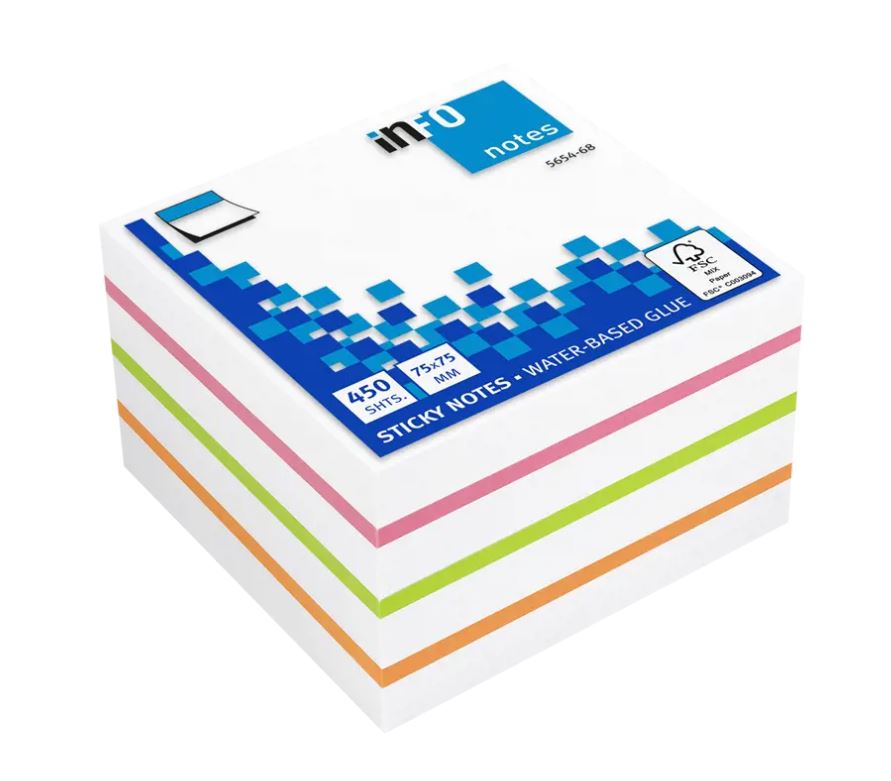 Kocka samolepilna Info 5654-68, 75x75 mm, 450 listna, mix