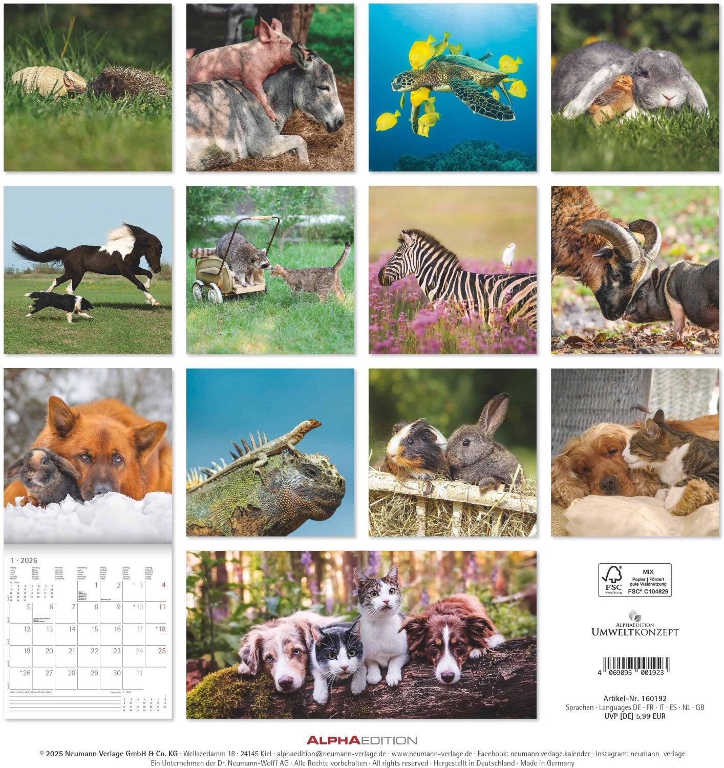 Koledar ANIMAL FRIENDSHIPS 2026, 30x30 cm