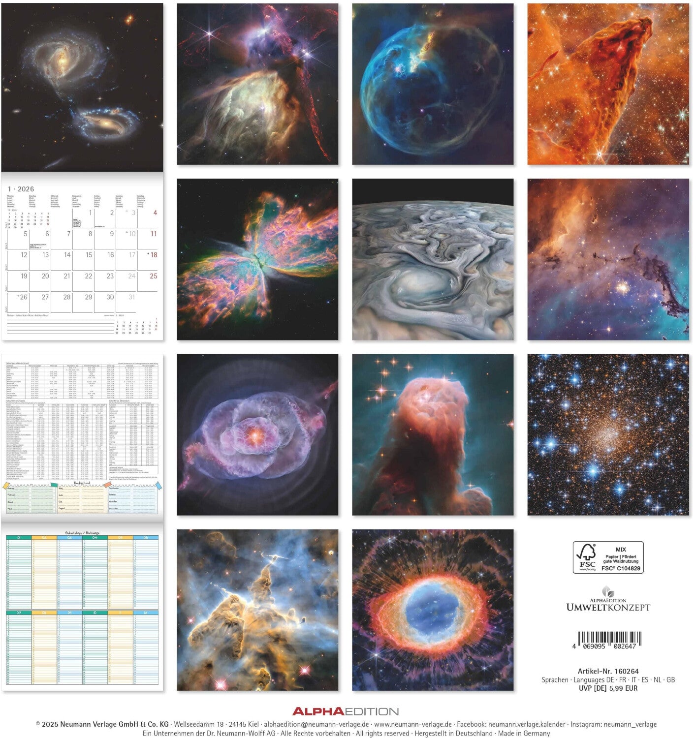 Koledar SPACE 2026, 30x30 cm