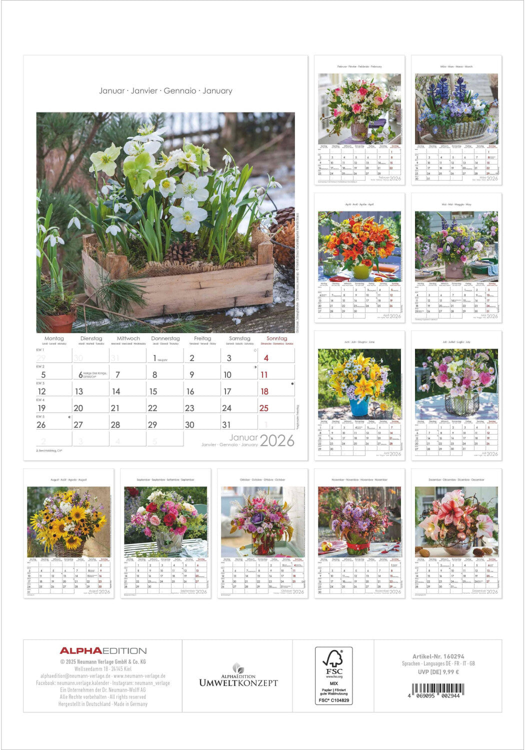 Koledar FLOWERS 2026, 24x34 cm