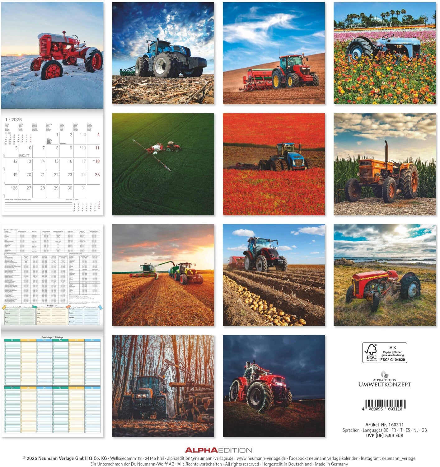 Koledar TRACTORS 2026, 30x30 cm