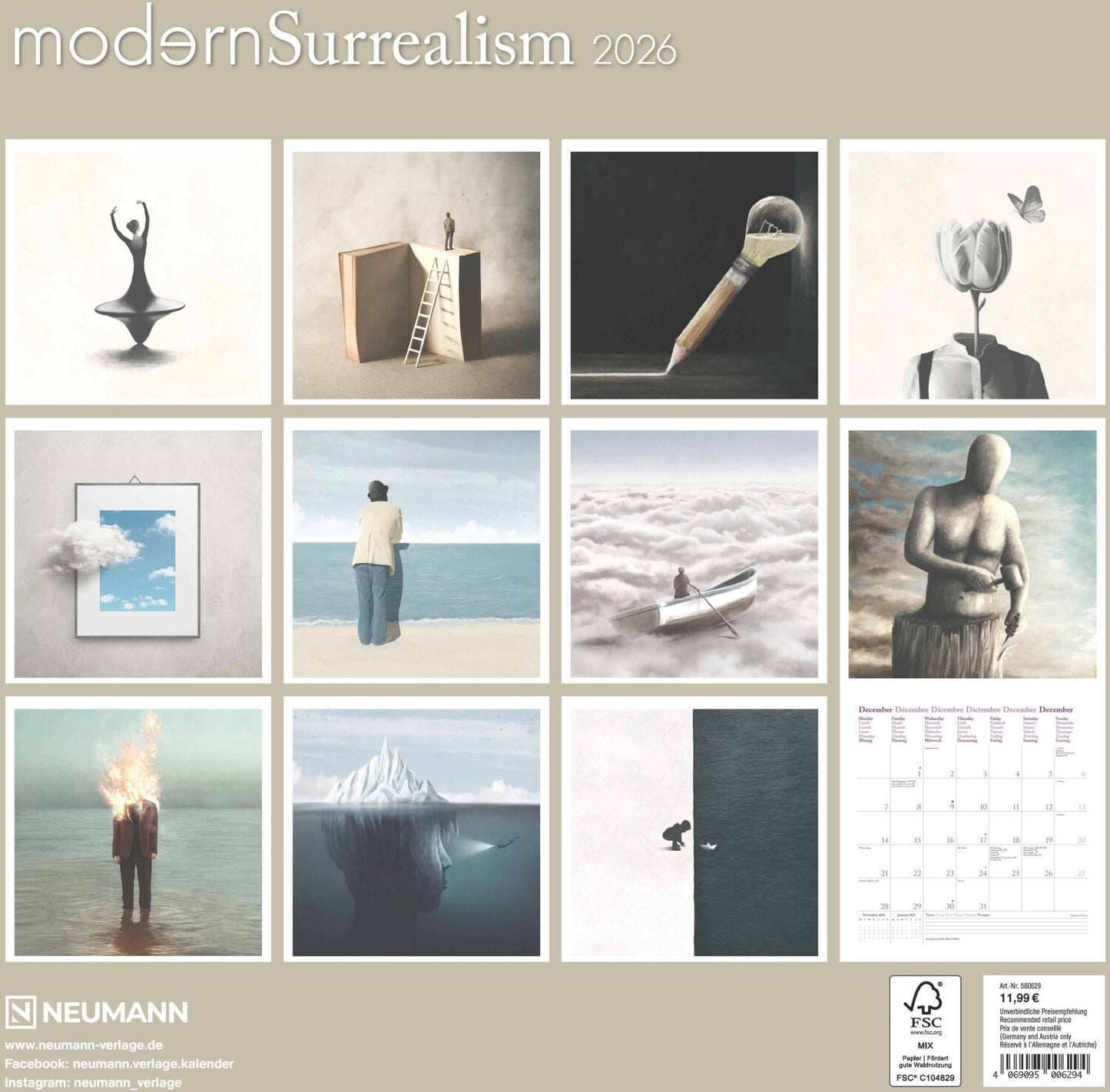 Koledar MODERN SURREALISM 2026, 30x30 cm