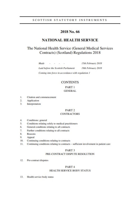 National Health Service (General Medical Services Contracts) (Scotland) Regulations 2018