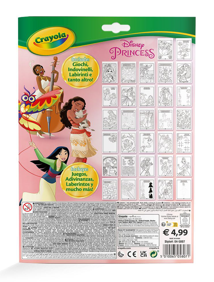 Pobarvanka z nalogami + flomastri Crayola, Disney Princess