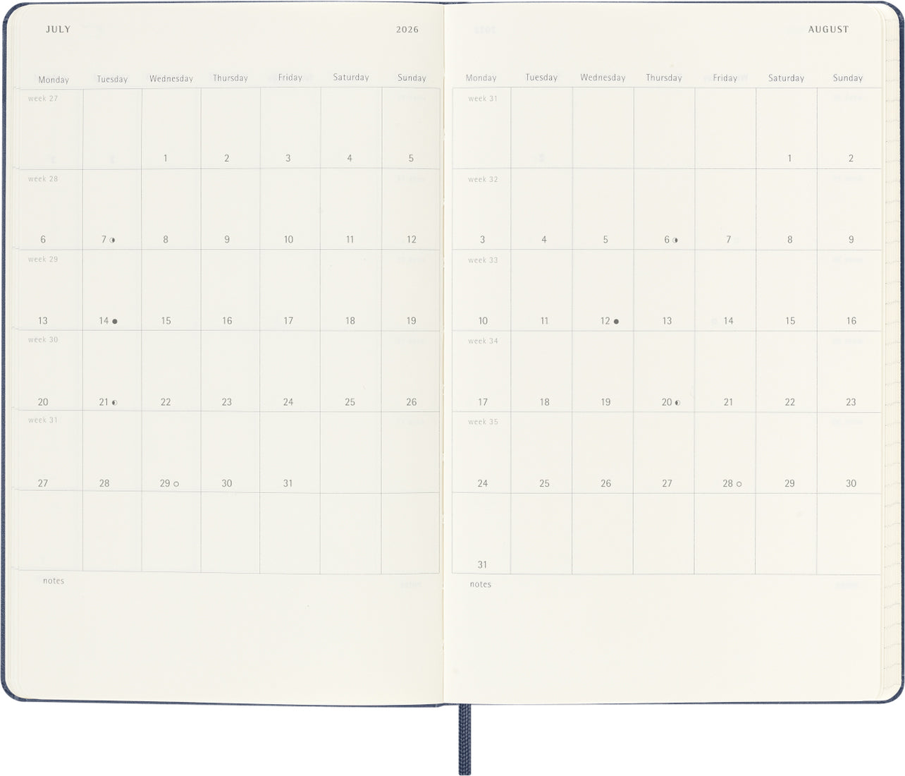 Planer Moleskine 2025/2026, 18-mesečni, large, tedenski, trde platnice, moder