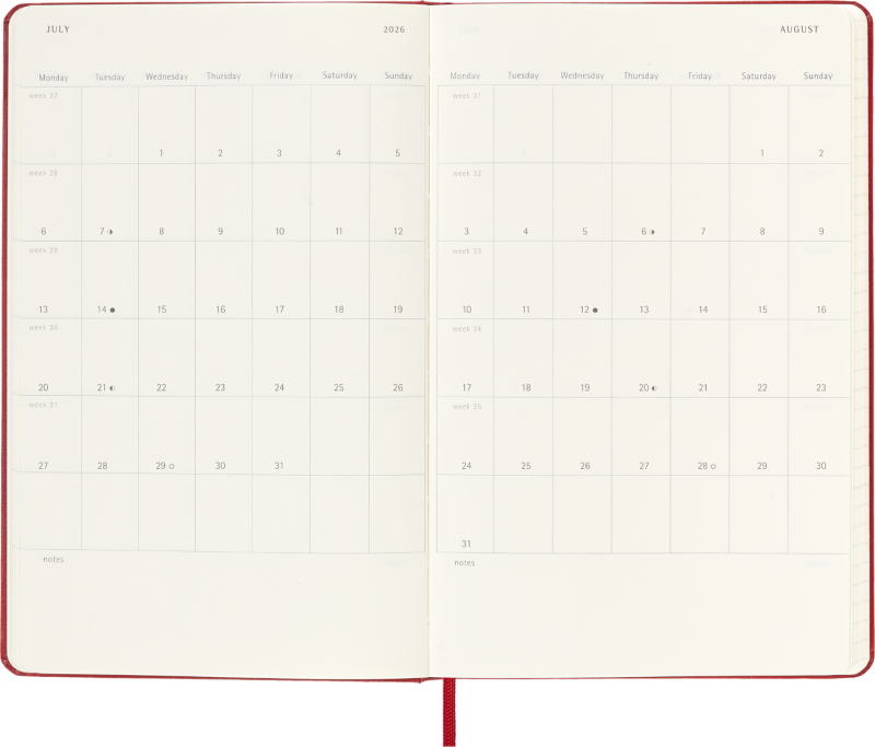 Planer Moleskine 2025/2026, 18-mesečni, large, tedenski, trde platnice, rdeč