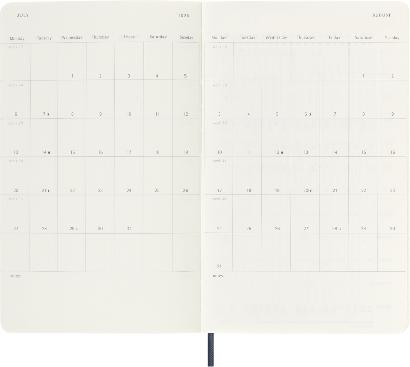 Planer Moleskine 2025/2026, 18-mesečni, large, tedenski, mehke platnice, moder