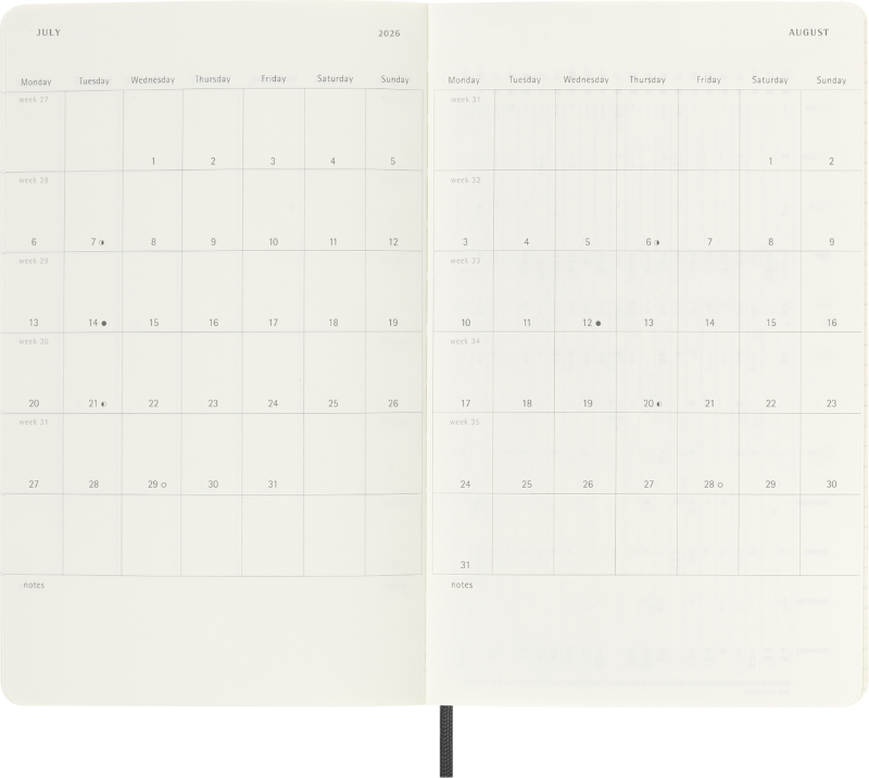 Planer Moleskine 2025/2026, 18-mesečni, large, tedenski, mehke platnice, črn