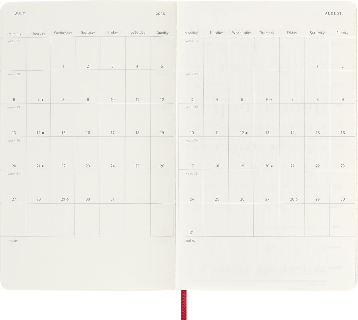 Planer Moleskine 2025/2026, 18-mesečni, large, tedenski, mehke platnice, rdeč