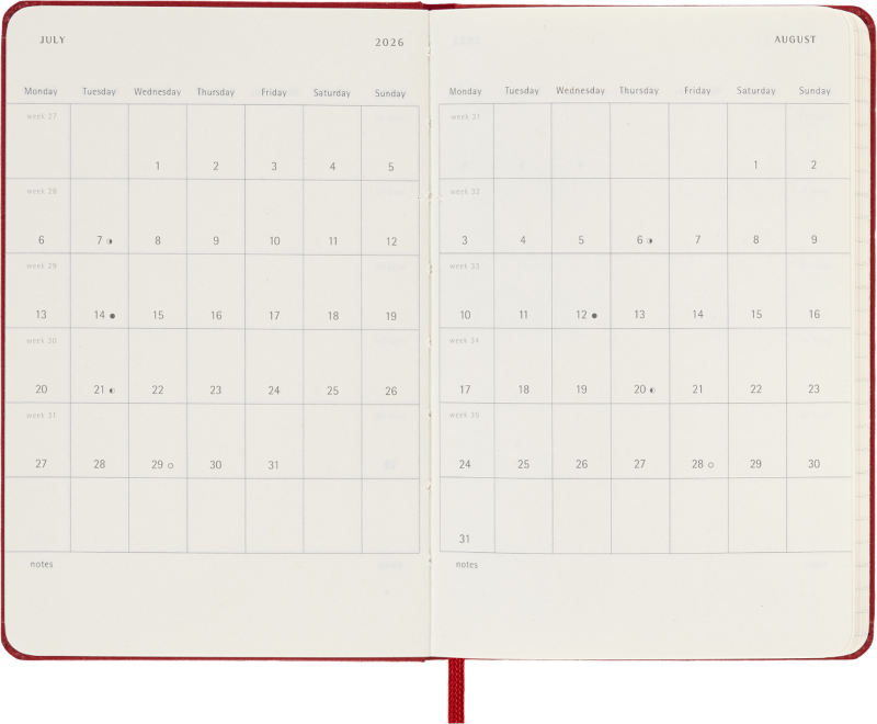 Planer Moleskine 2025/2026, 18-mesečni, pocket, tedenski, trde platnice, rdeč