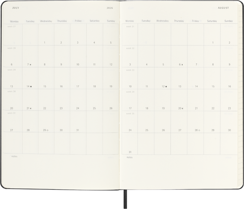 Planer Moleskine 2025/2026, 18-mesečni, large, tedenski, trde platnice, črn