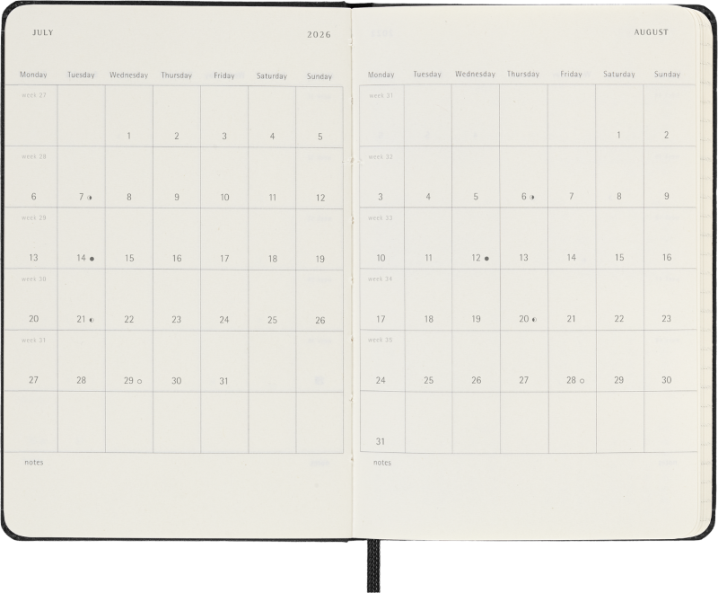 Planer Moleskine 2025/2026, 18-mesečni, pocket, tedenski, trde platnice, črn