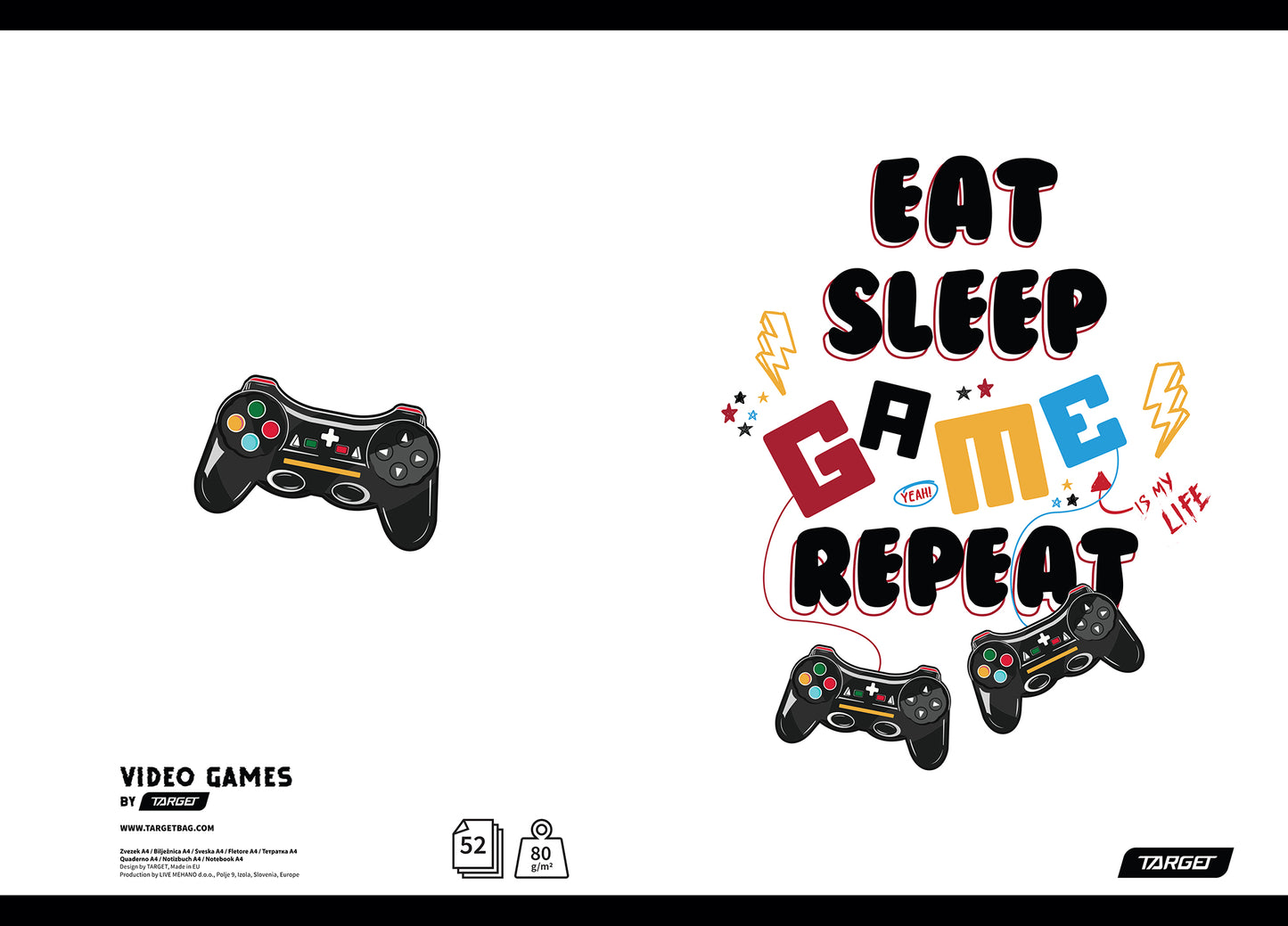 ZVEZEK A4 VIDEO GAMES, brezčrtni, 52-listni, 80-g papir, različni motivi
