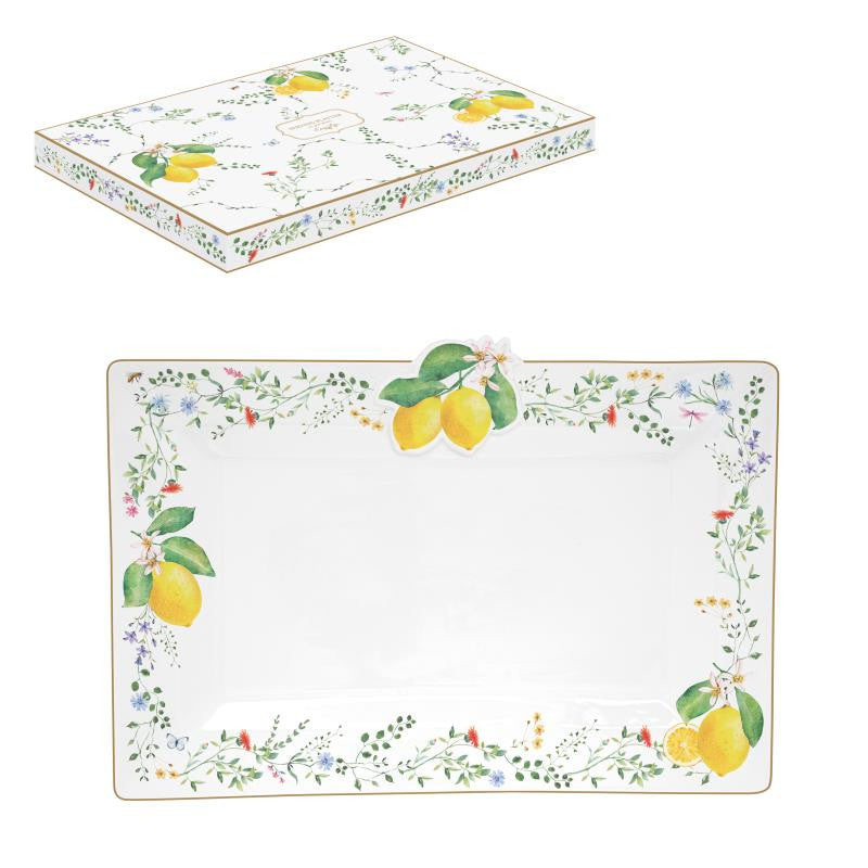 Servirni krožnik Fleurs et Citrons, 36x24 cm