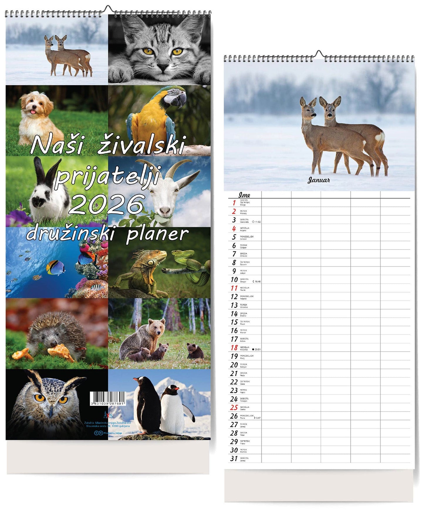 Koledar in družinski planer Naši živalski prijatelji 2026