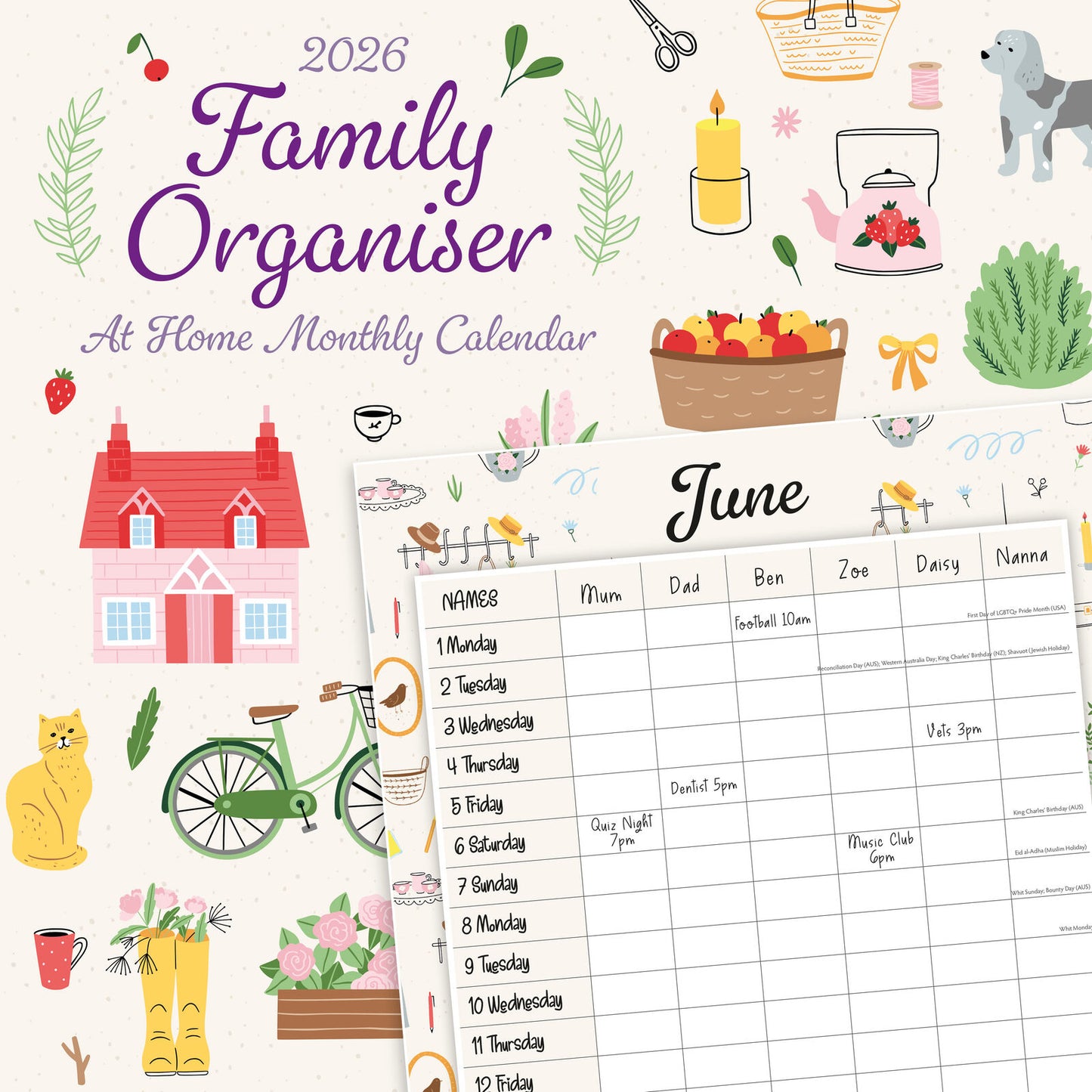 Family Organiser - At Home 2026 Square Wall Calendar