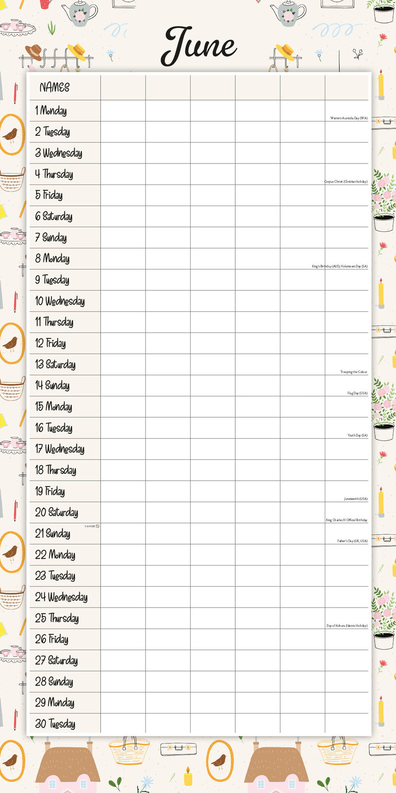 Family Organiser - At Home 2026 Square Wall Calendar