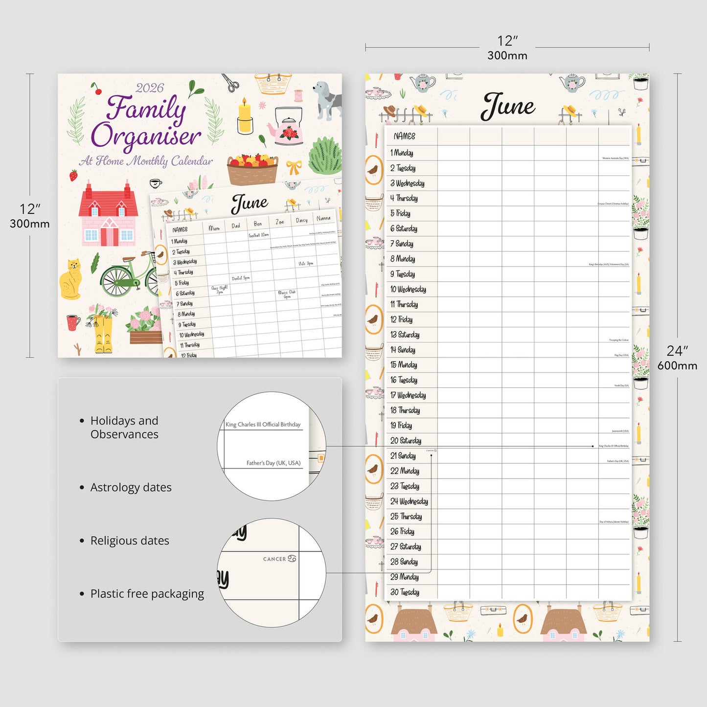 Family Organiser - At Home 2026 Square Wall Calendar