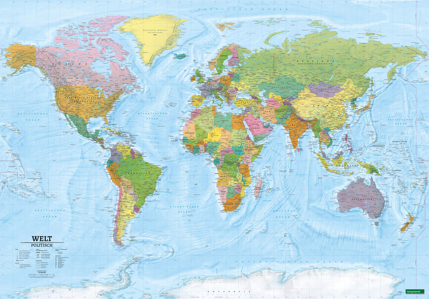 World political / physical wall map