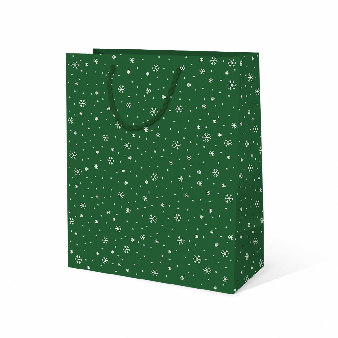 Darilna vrečka A4, SNEŽINKE, zelena