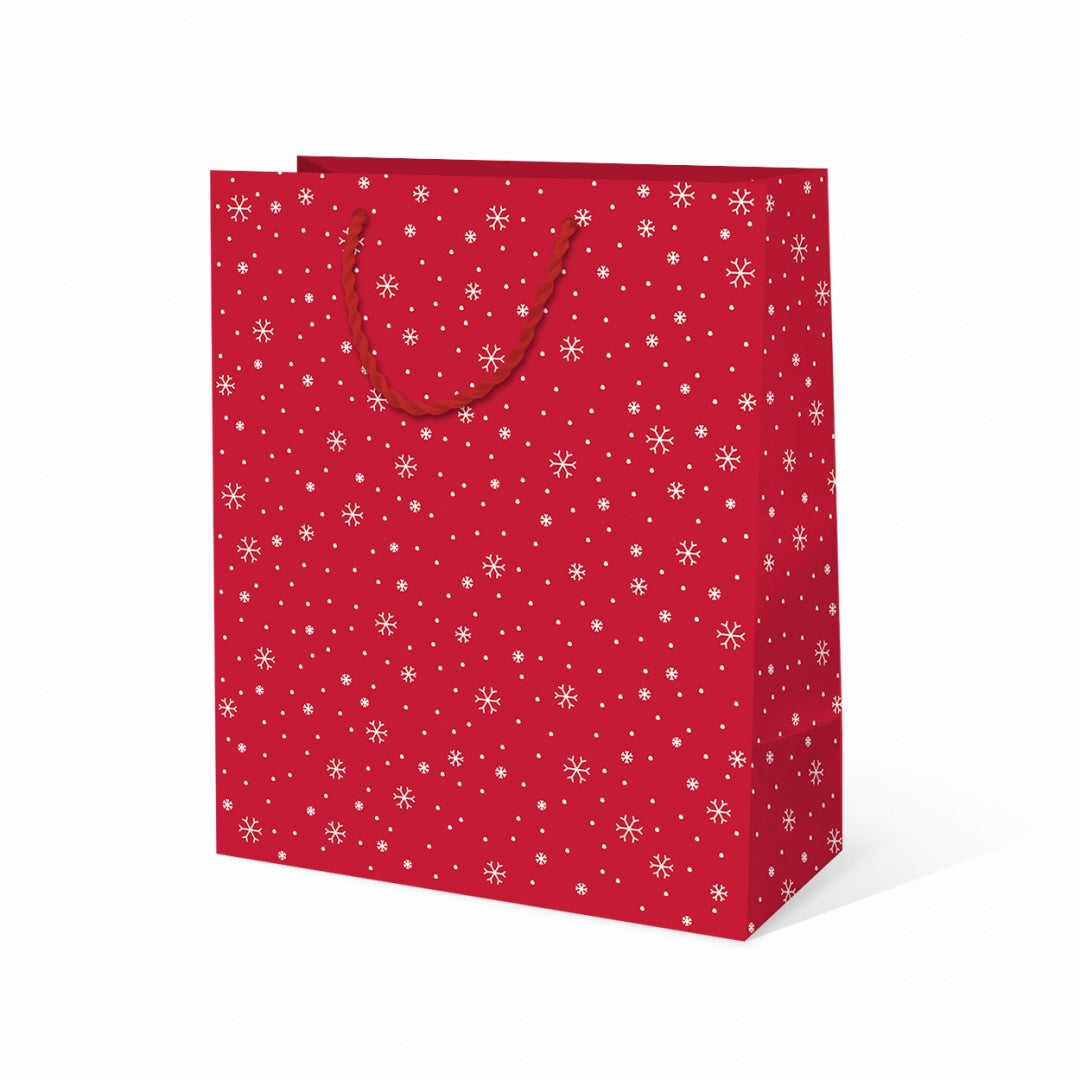 Darilna vrečka A4, SNEŽINKE, rdeča