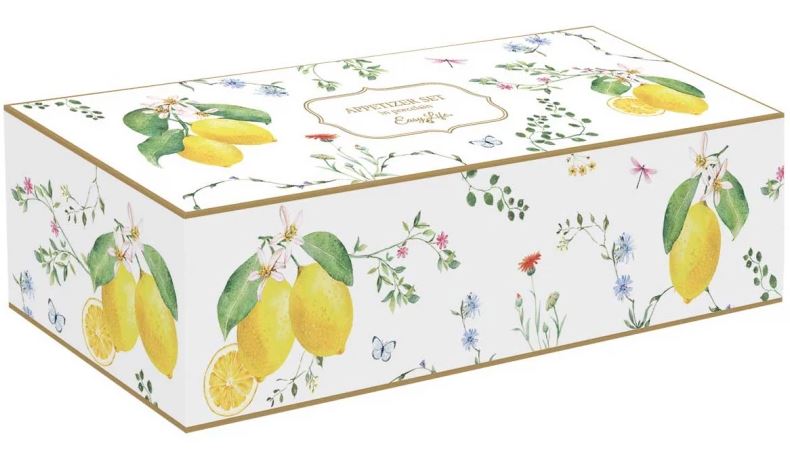 Set treh posodic na lesenem podstavku, Fleurs et Citrons