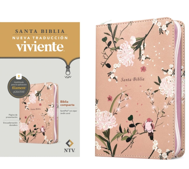 Biblia compacta NTV de ziper, con Filament (SentiPiel, Jardin coral)