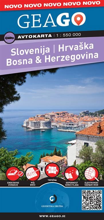 SLOVENIJA, HRVAŠKA, BOSNA IN HERCEGOVINA: AVTOKARTA 1: 550 000