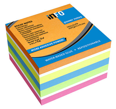 Kocka samolepilna Info 5654-53-PN, 75x75 mm, 450 listna, mix