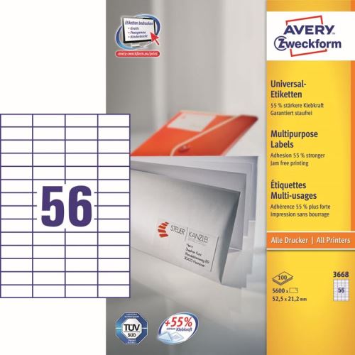 Univerzalne etikete bele Avery Zweckform 3668 52,5x21,2