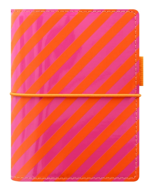 Filofax Pocket Domino Patent orange/pink stripes organiser