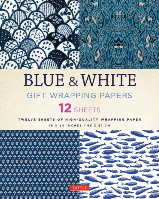 Blue & White Gift Wrapping Papers: 12 Sheets of High-Quality 18 x 24 inch Wrapping Paper