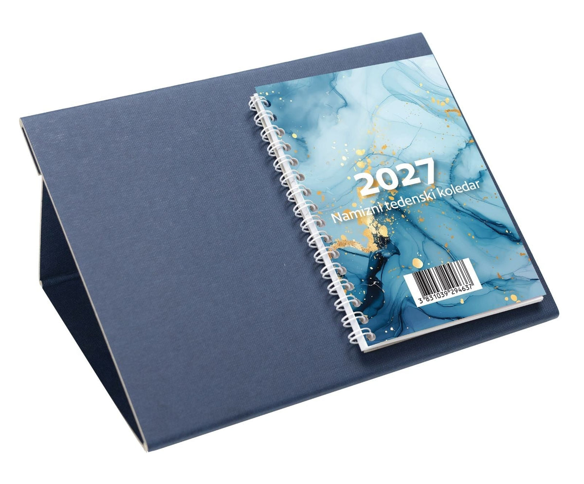 Namizni tedenski koledar 2027, karton, moder