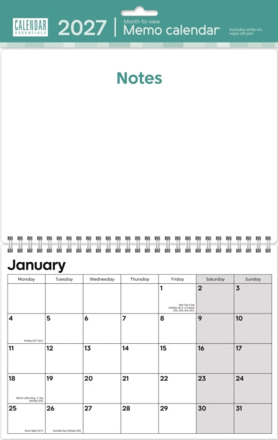 Essential Memo A4 Calendar